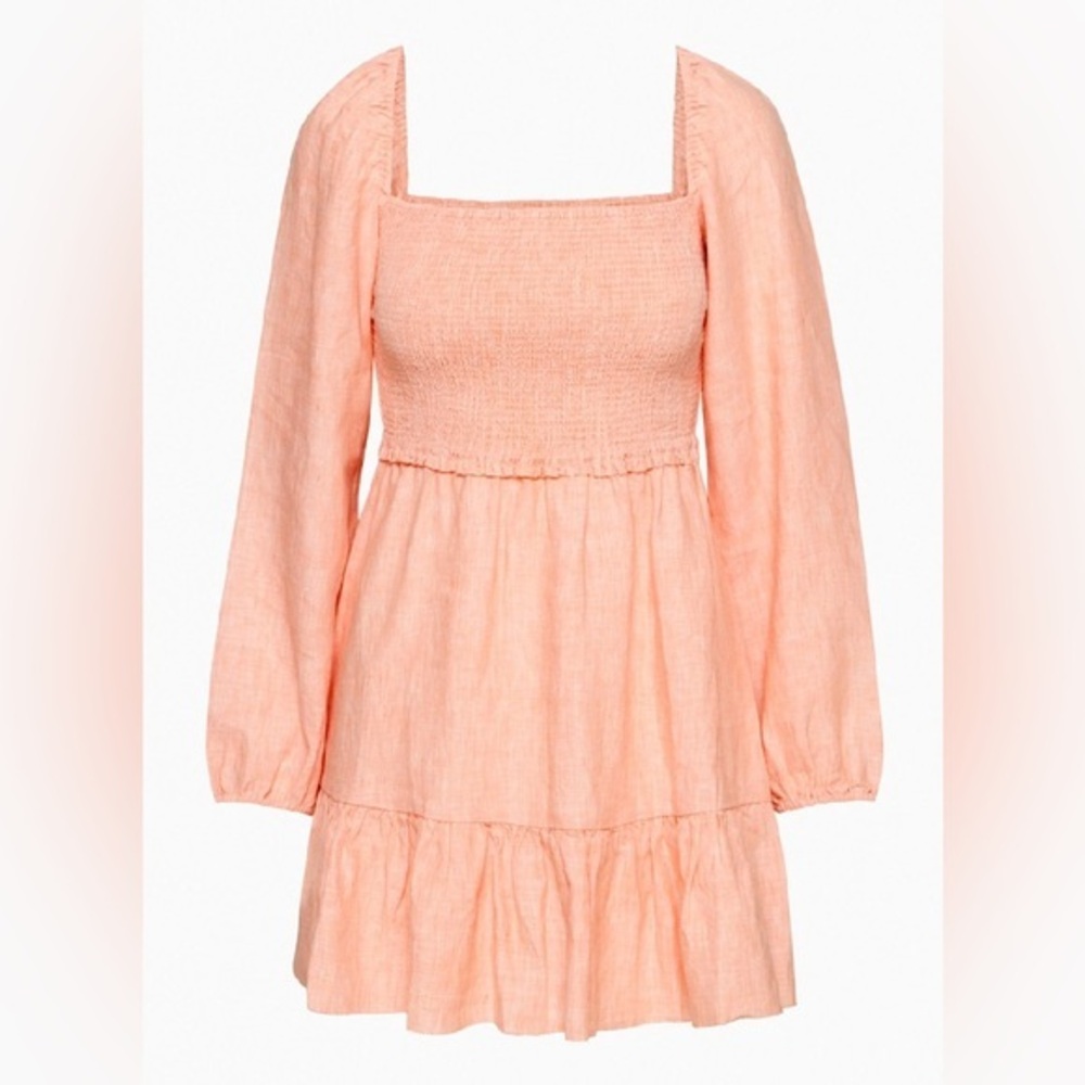 NEW Aritzia Wilfred Tempest Organic Linen Smoked Mini Dress